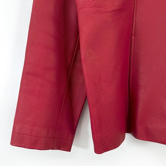 Vintage Dialogue Cherry Red Genuine Leather Zip Up Jacket sz M - Picture 3 of 5